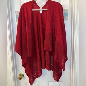 Christopher & Banks Burgundy Red/Metallic Wrap/Poncho